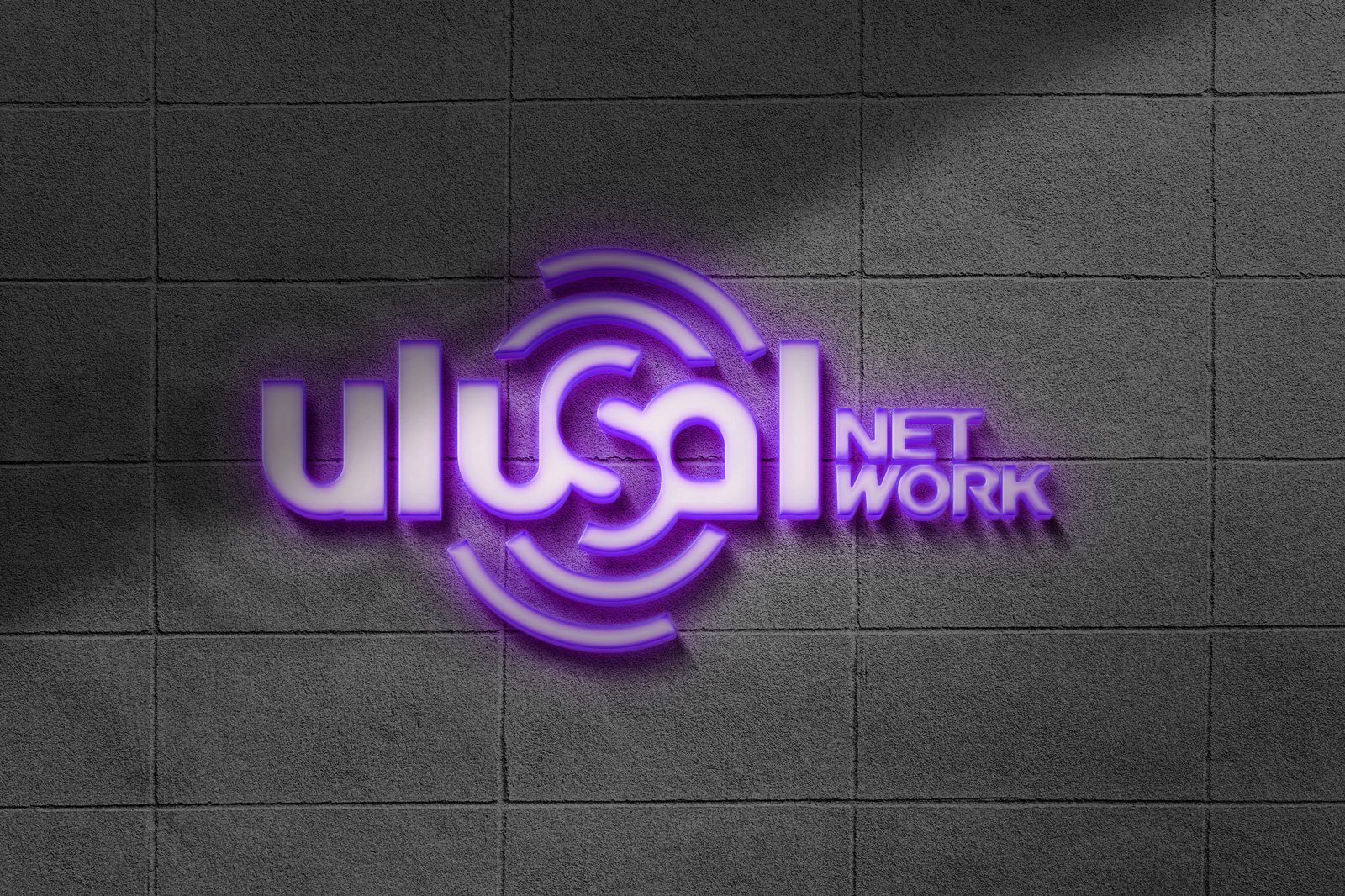 Beton duvarda mor ışıklı Ulusal Network logosu